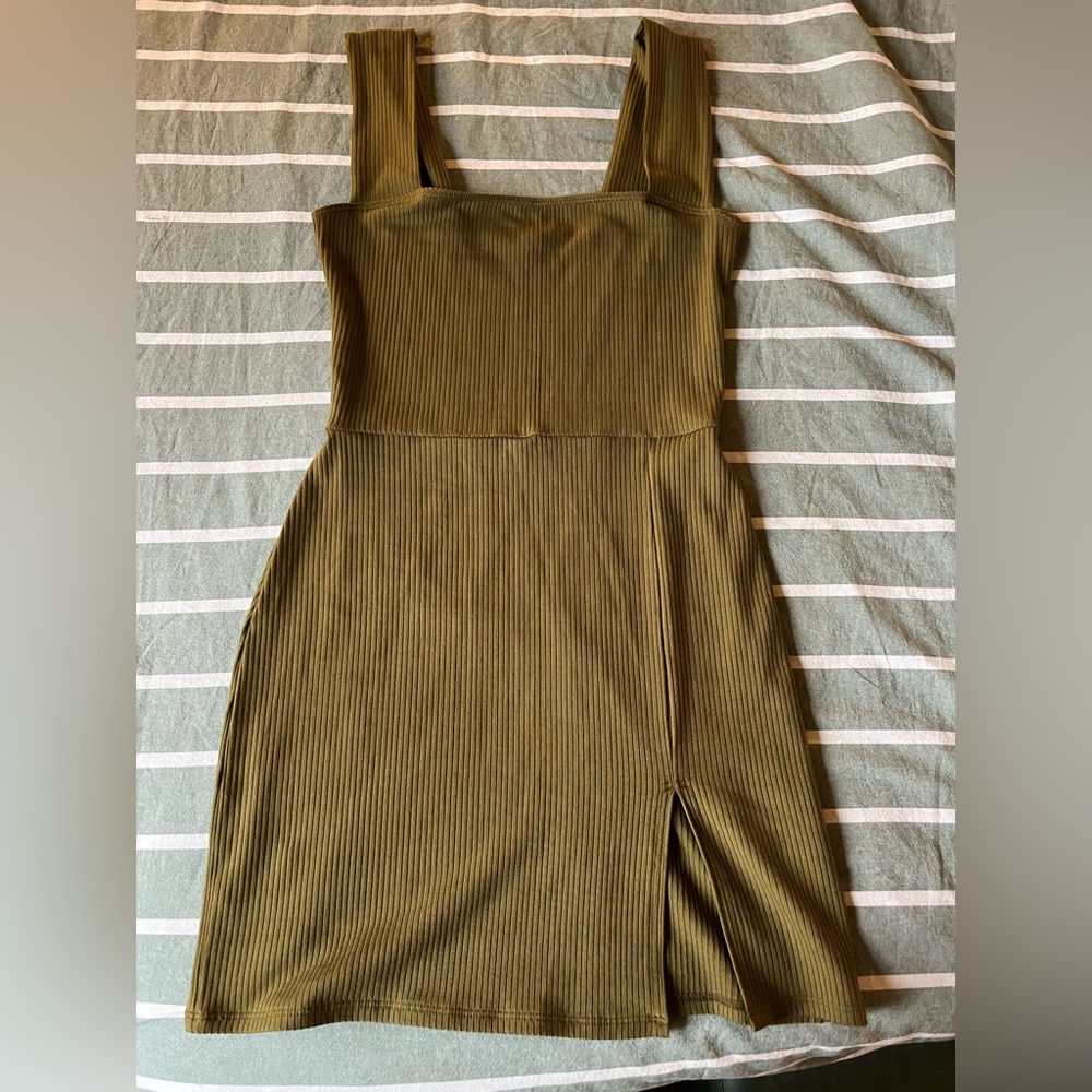 REFORMATION Olive Green Ribbed Dress